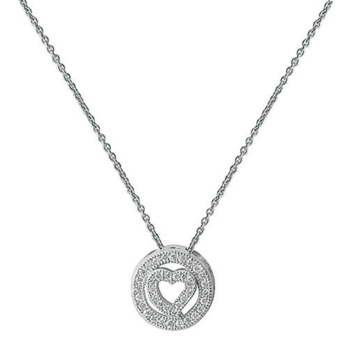 Sterling Silver Cubic Zirconia Circle And Heart Pendant