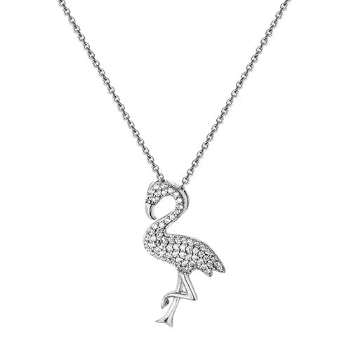 Sterling Silver Cubic Zirconia Rhodium Plated Flamingo Pendant