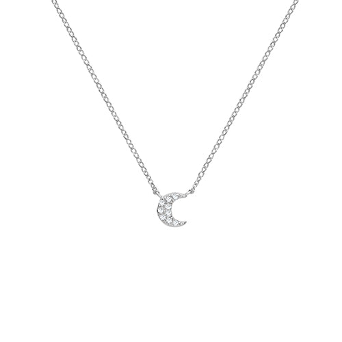 Sterling Silver Cubic Zirconia Crescent Moon Necklace