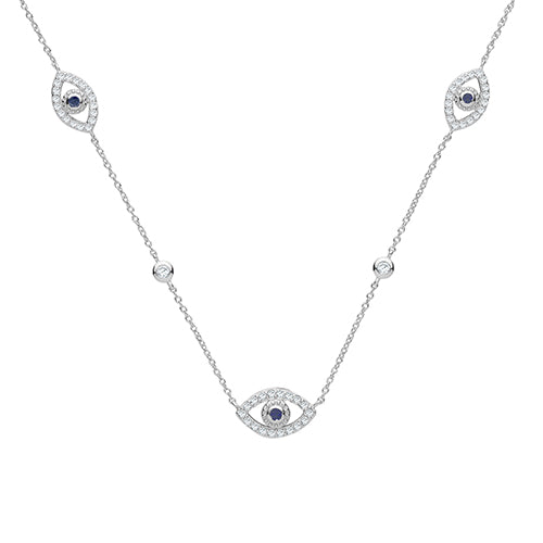 Sterling Silver Cubic Zirconia Evil Eye Necklace