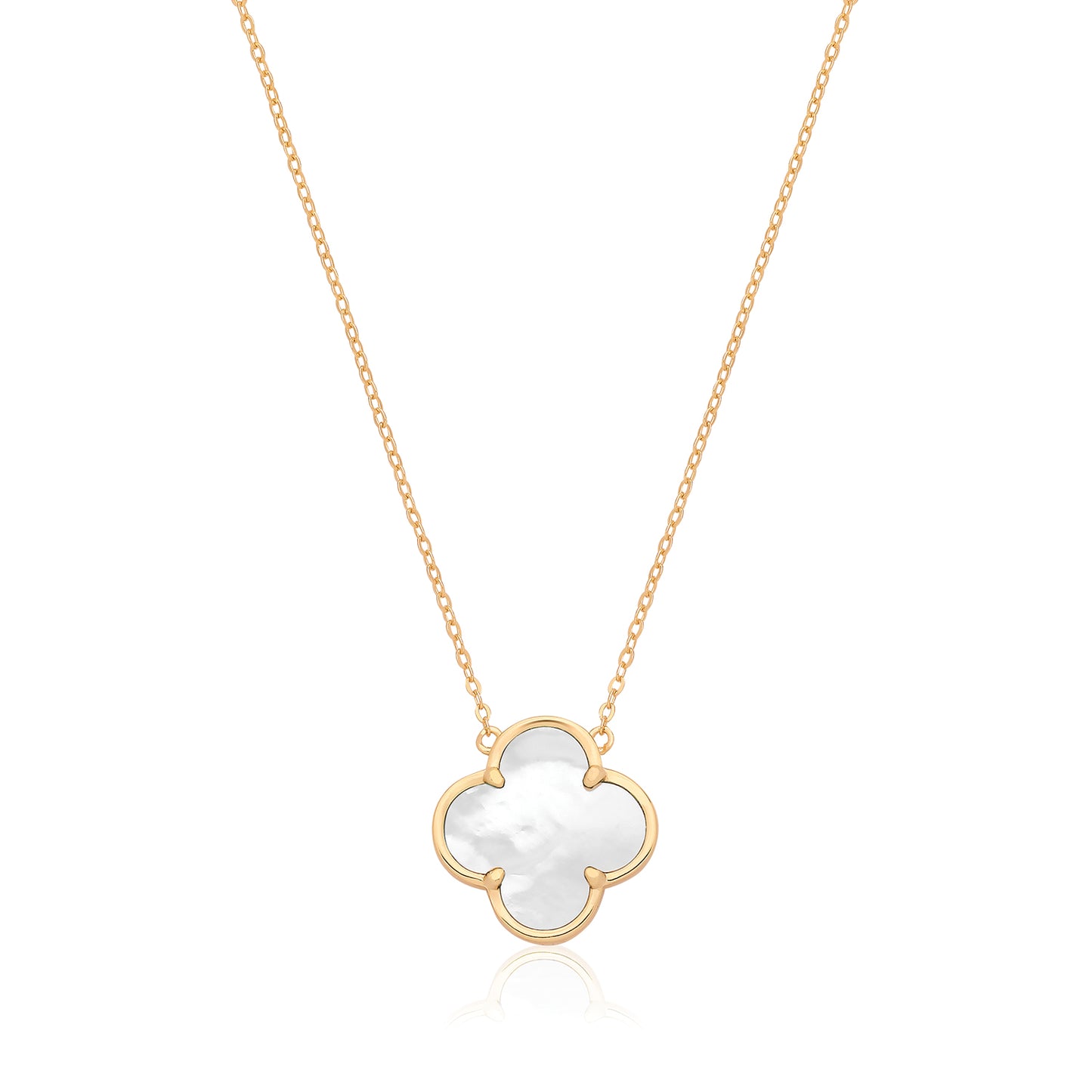 Silver Gold Plated Mother Of Pearl Clover Pendant Necklace