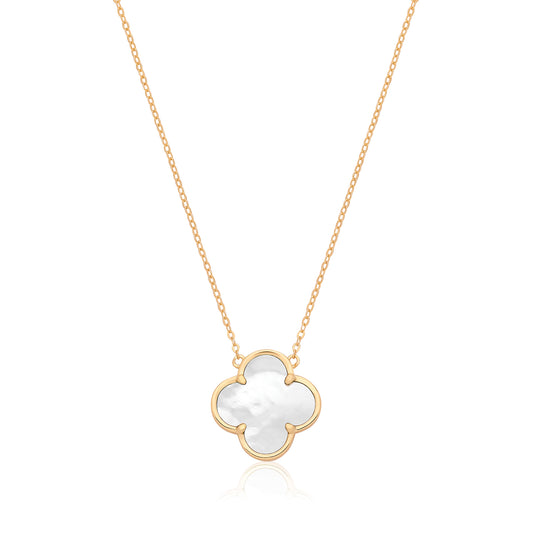 Silver Gold Plated Mother Of Pearl Clover Pendant Necklace