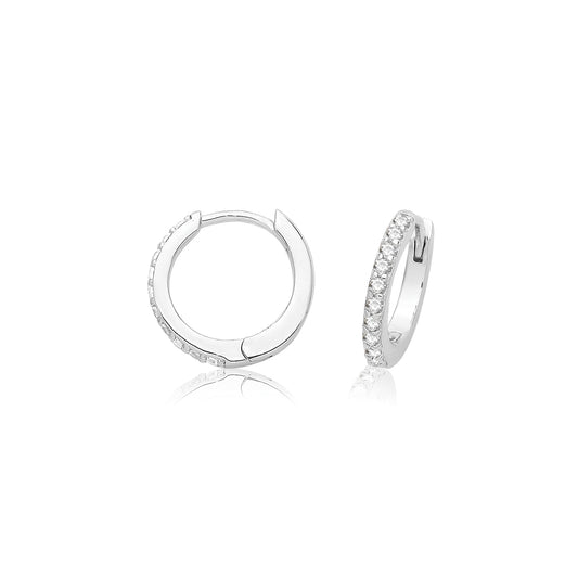 Cubic Zirconia Set Sterling Silver Click Hoop Earrings