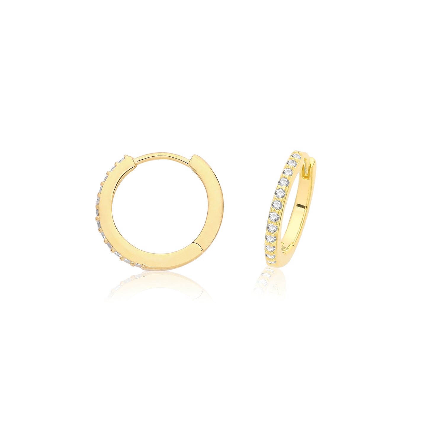 Sterling Silver, 18ct Gold Plated, Cubic Zirconia Set, Click Hoop Earrings