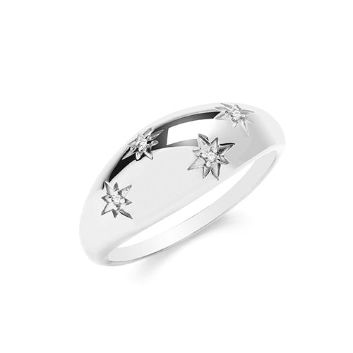 Sterling Silver Triple Plated Cubic Zirconia Star Dome Ring