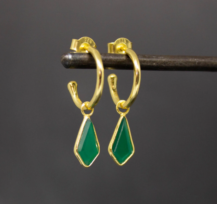 18ct Gold Vermeil Kite Shape Green Onyx Drop Earrings