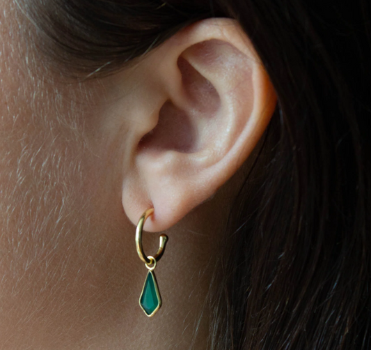 18ct Gold Vermeil Kite Shape Green Onyx Drop Earrings