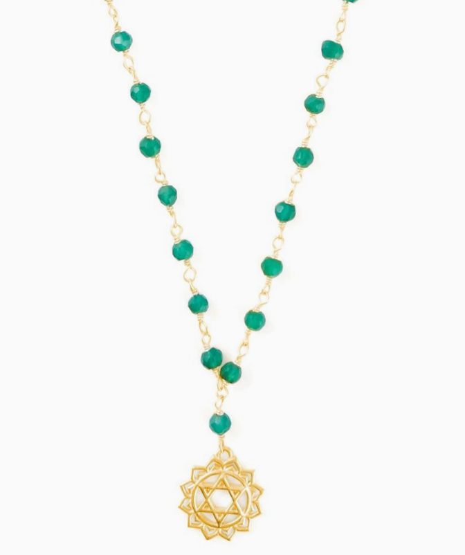 Gold Vermeil on Sterling Silver Heart Chakra Green Onyx Gemstone Necklace