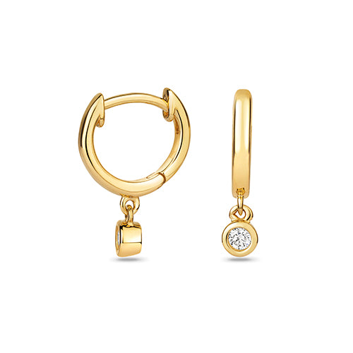 9ct Yellow Gold Diamond Hoop and Charm Earrings