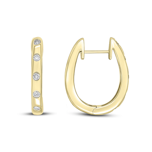 Round Diamond Flush Set Oval Hinged Huggy Hoop Earrings in 18ct Yellow Gold