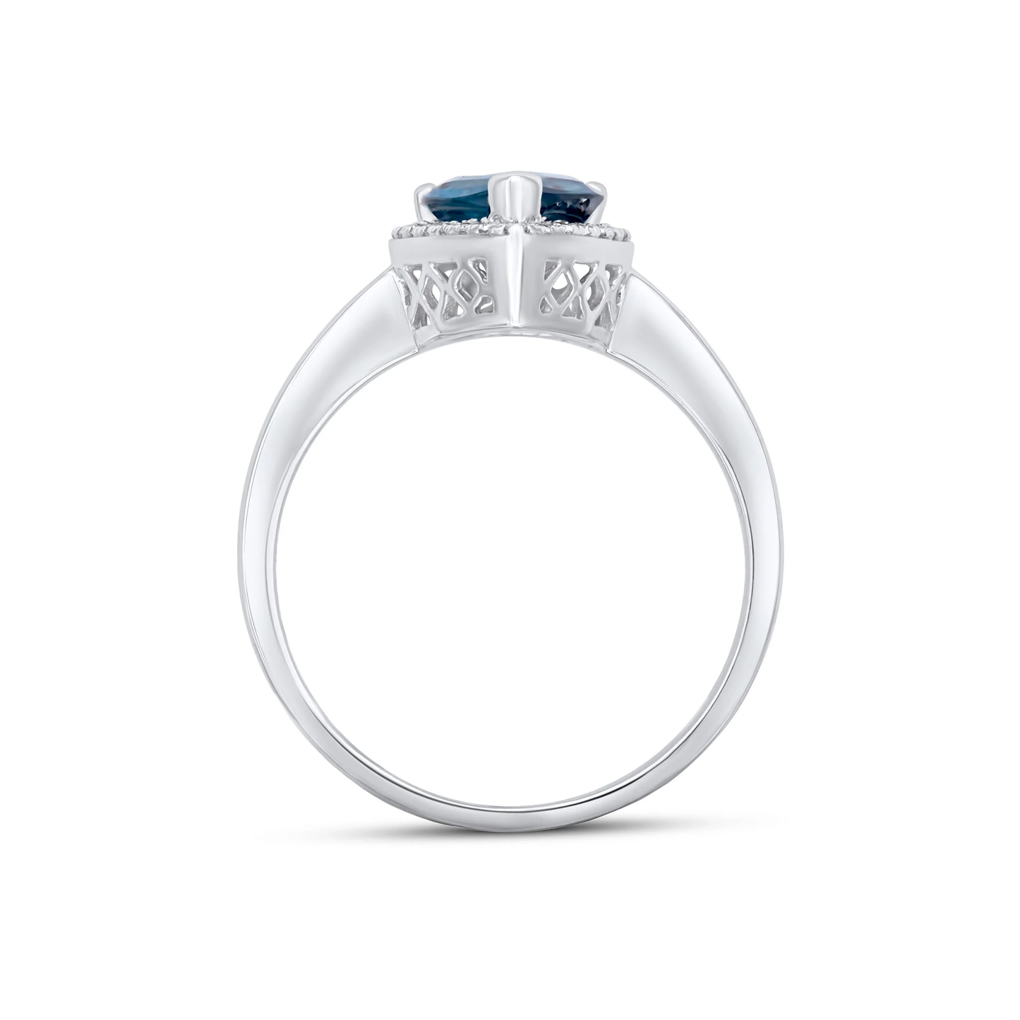 Pear Shaped London Blue Topaz & Diamond Cluster Ring in 9ct White Gold