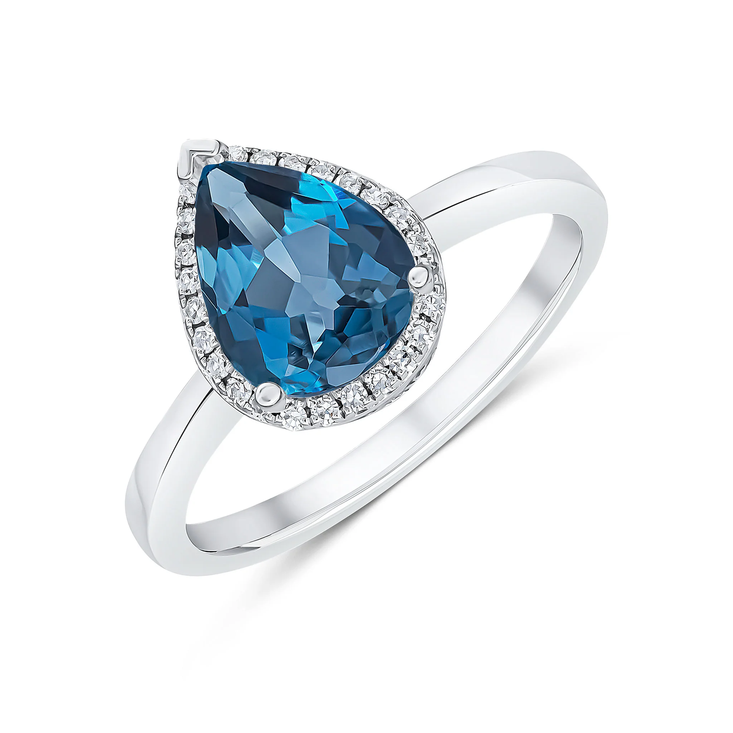 Pear Shaped London Blue Topaz & Diamond Cluster Ring in 9ct White Gold