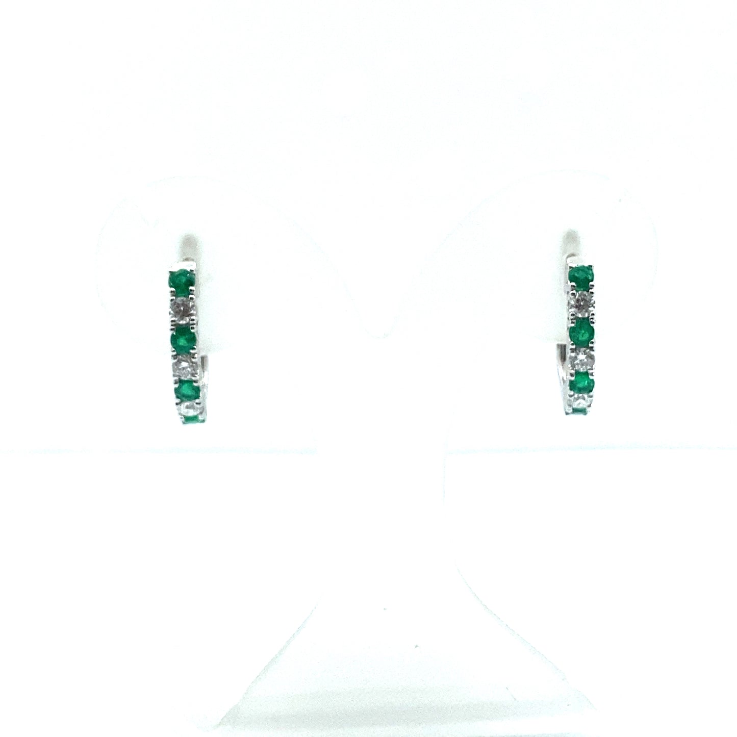 Emerald and Diamond Claw Set, 18ct White Gold Hoop Earrings