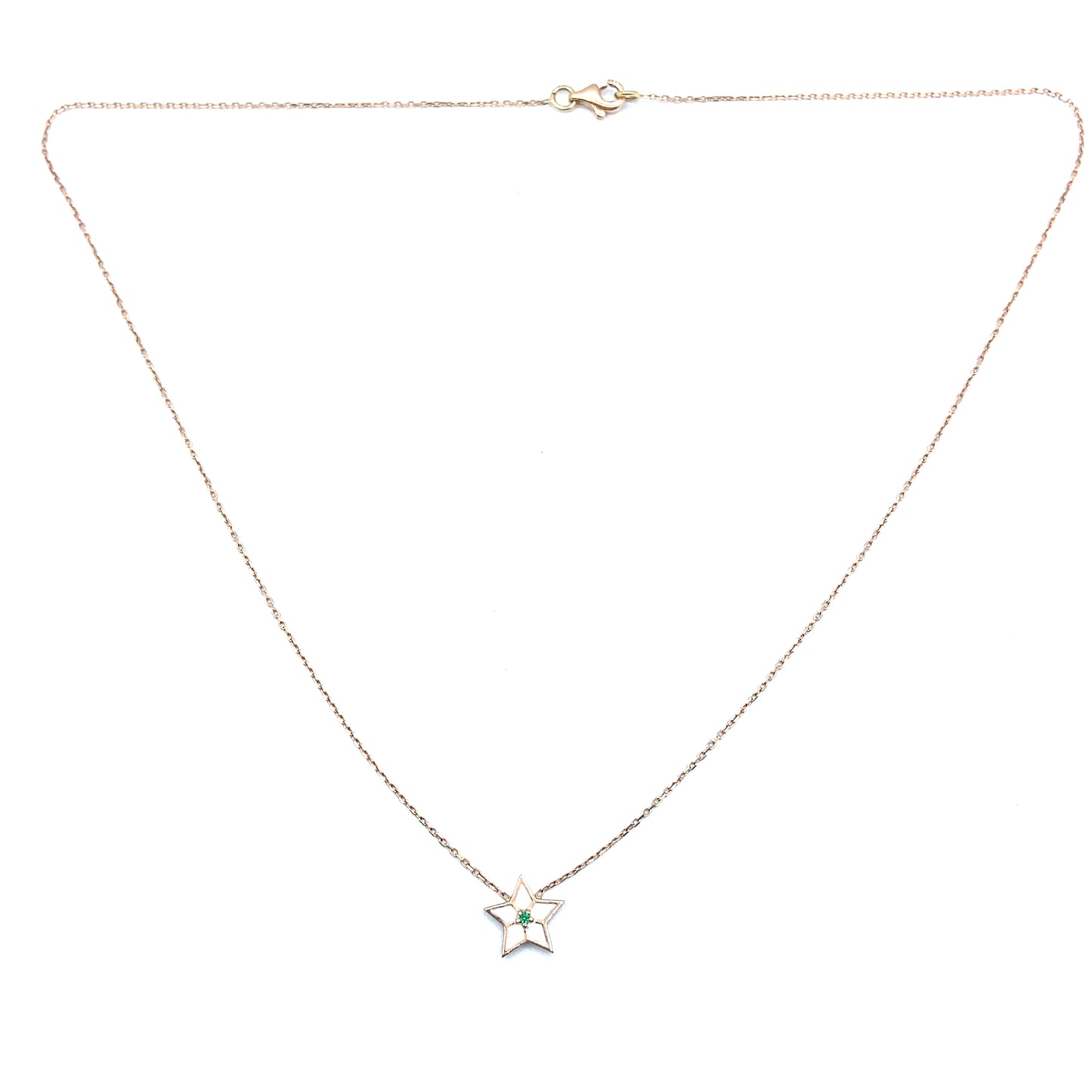 Emerald and Diamond, Green and White Enamel, 14ct Rose Gold Star Pendant Necklace