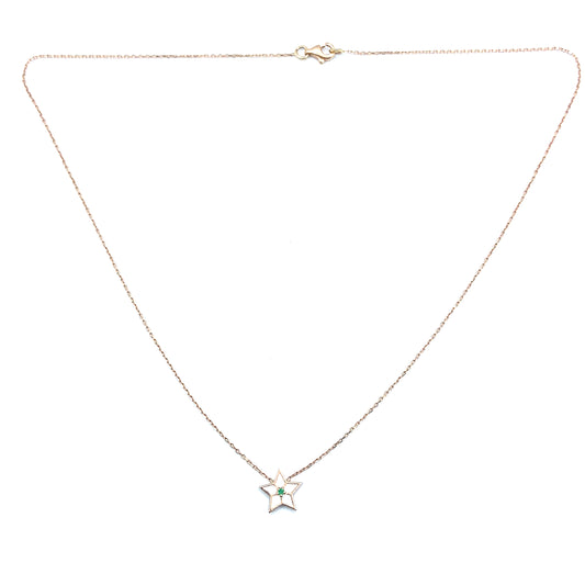 Emerald and Diamond, Green and White Enamel, 14ct Rose Gold Star Pendant Necklace