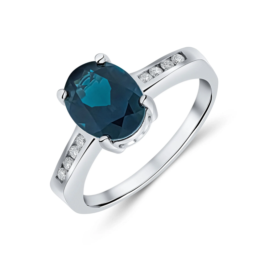 Oval London Blue Topaz & Diamond Ring in 9ct White Gold