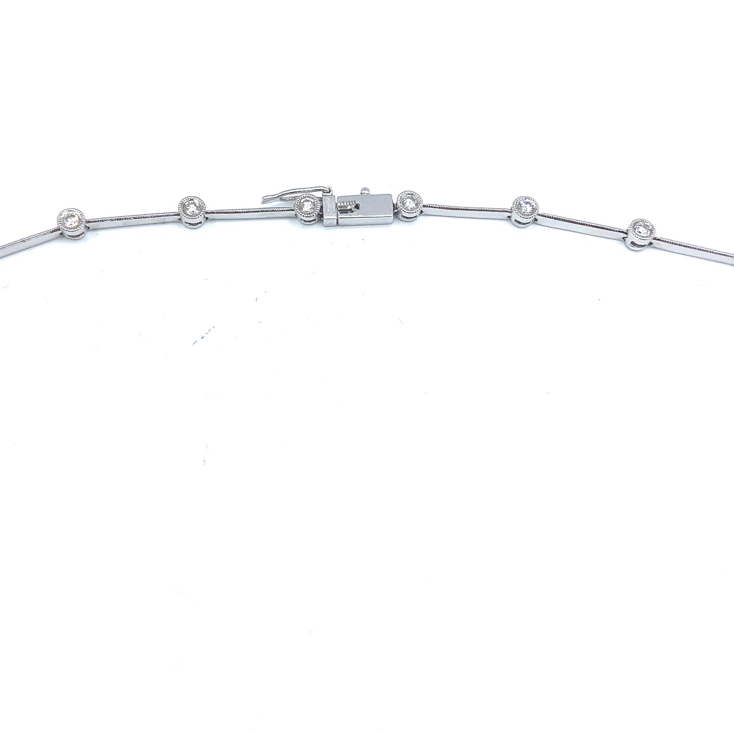 Vintage Bezel Set Diamond Line-Bar Necklace in 14ct White Gold