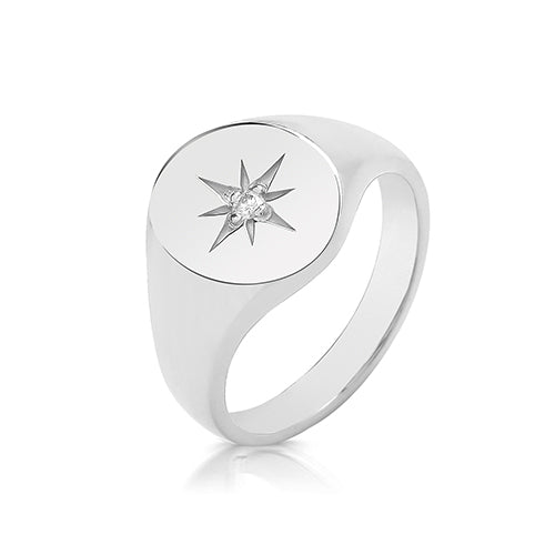 Sterling Silver Star Cubic Zirconia Signet Ring