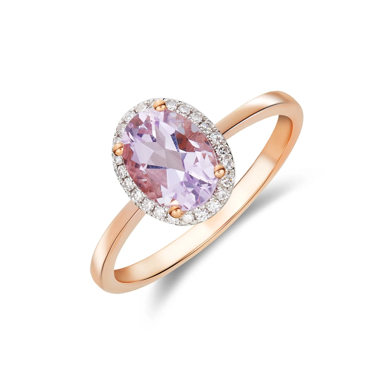 Oval Pink Amethyst & Diamond Cluster Ring Small in 9ct Rose Gold