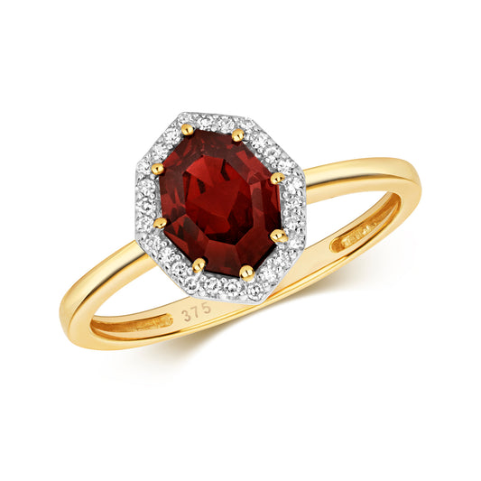 9ct Yellow Gold Cluster Diamond and Garnet Ring