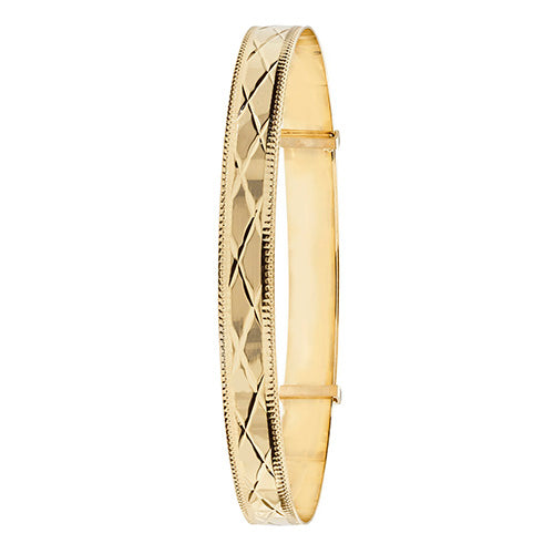 9ct Yellow Gold Ladies Bangle Criss-Cross Cut Design