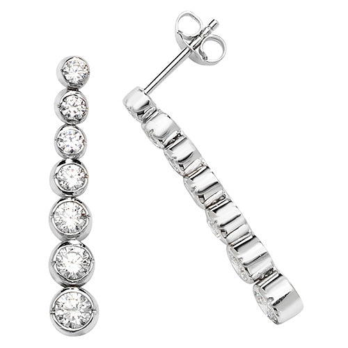 925 Sterling Silver Cubic Zirconia Graduated Drop Stud Earrings