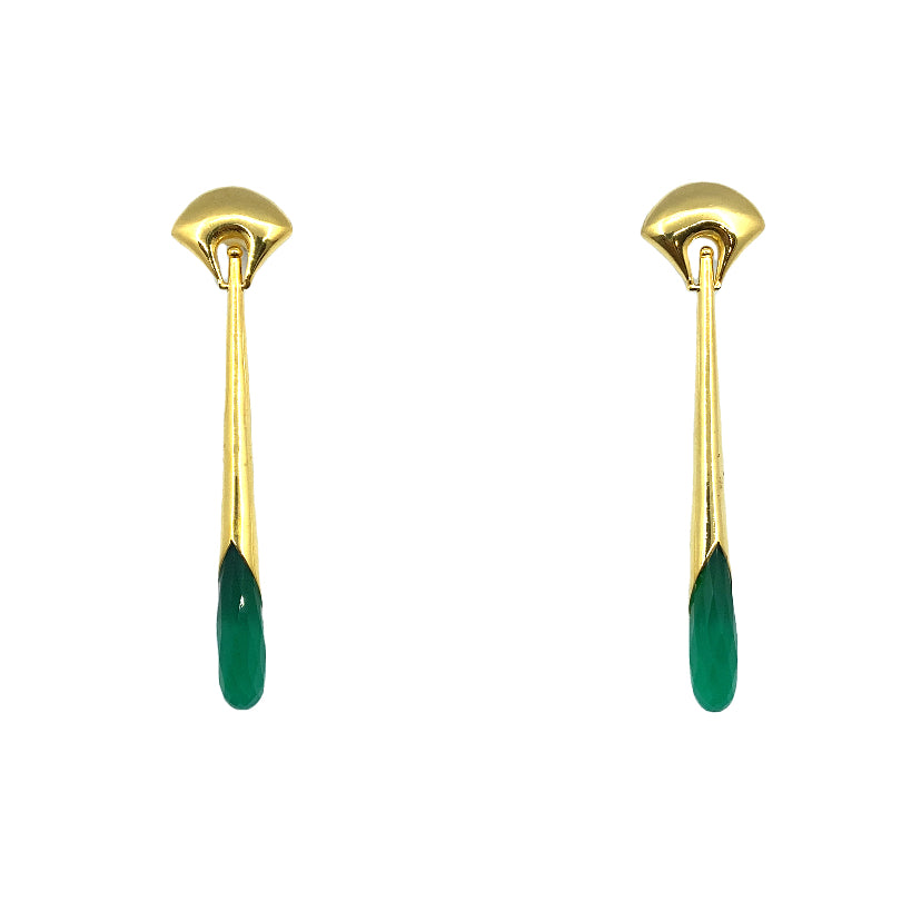 18ct Gold Vermeil Green Onyx Art Deco Style Drop Earring