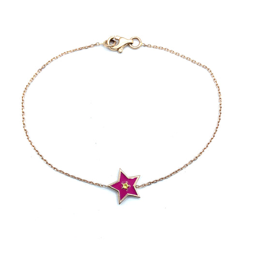 Emerald and Yellow Sapphire, Yellow and Pink Enamel, 14ct Rose Gold Star Charm Bracelet