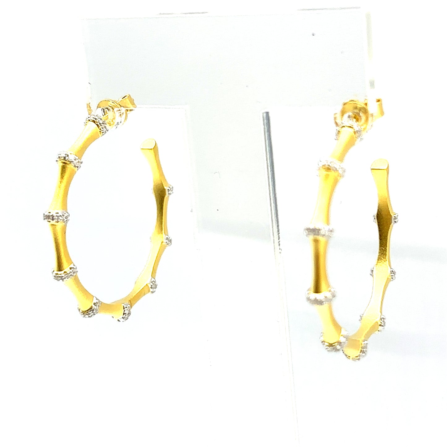 Bamboo Design 18ct Gold Sterling Silver Hoop Earrings