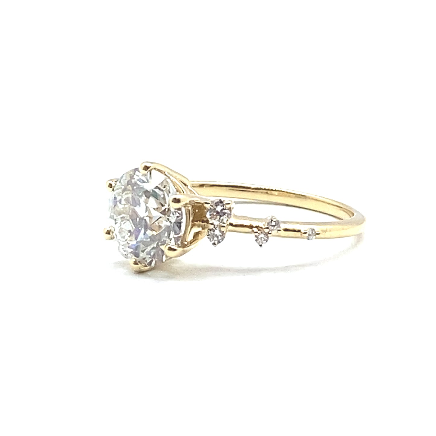 Monroe's Old European Cut Diamond "Flowing Nature" With Scattered Set Diamonds 18ct Yellow Gold Engagement Ring