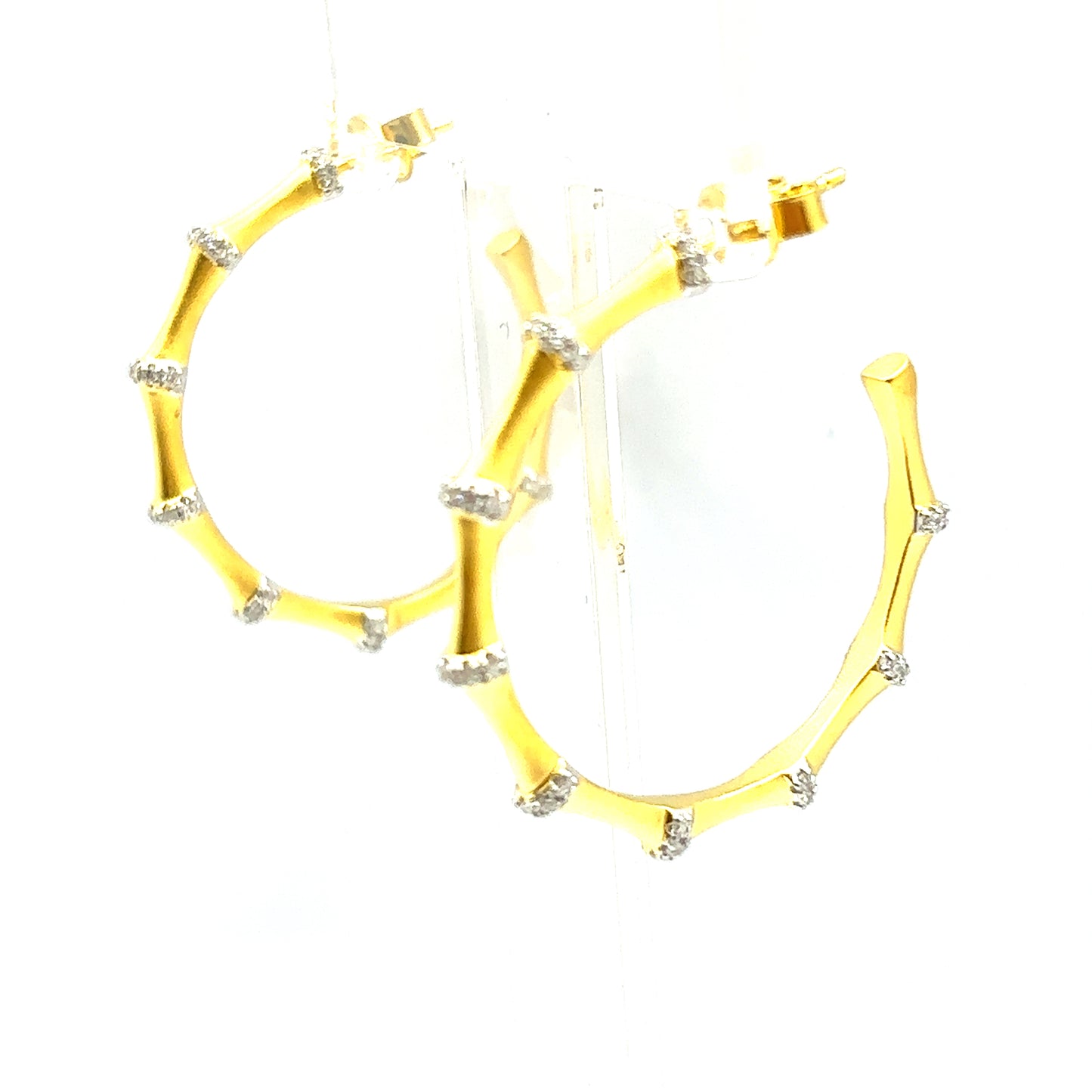 Bamboo Design 18ct Gold Sterling Silver Hoop Earrings