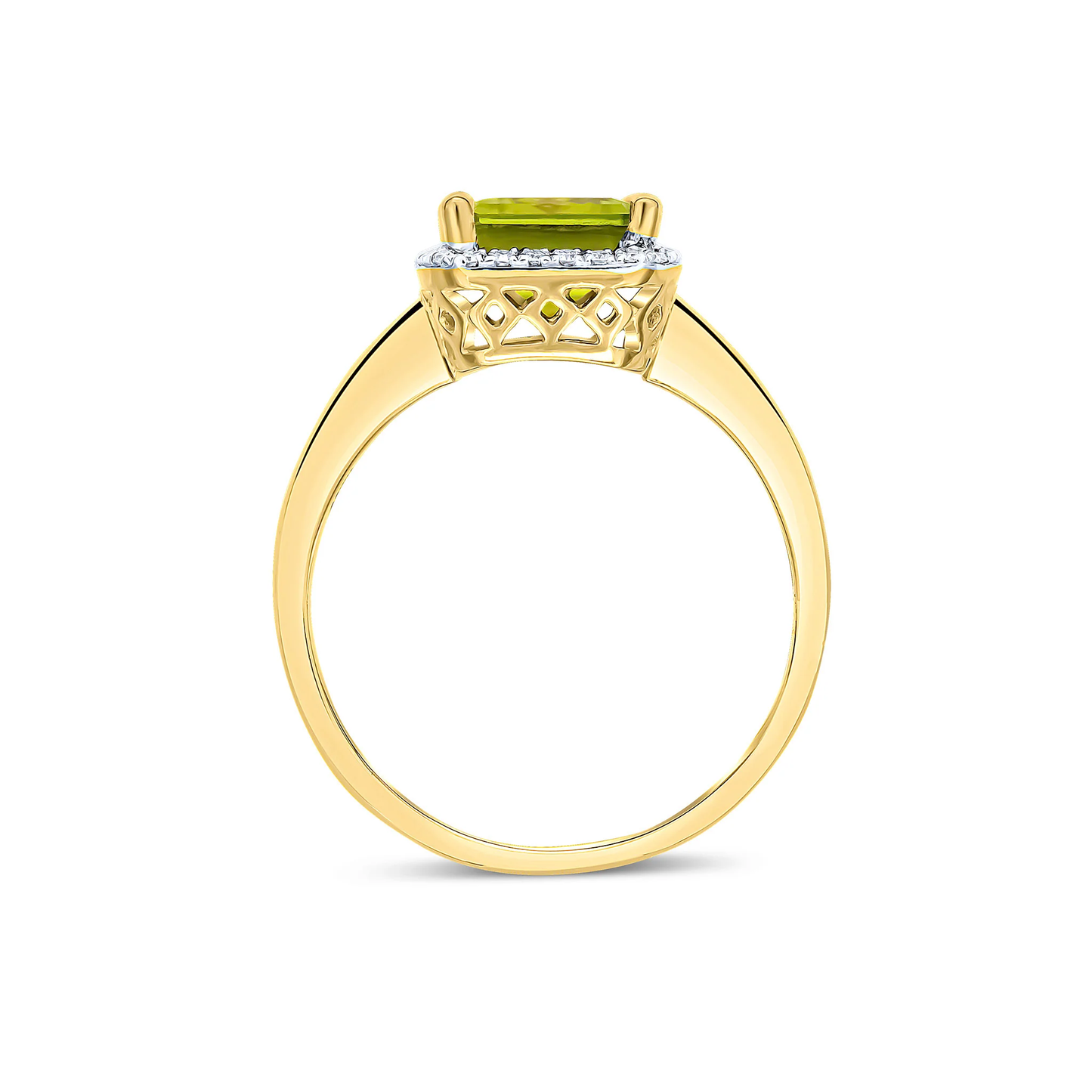 Octagonal Peridot & Diamond Cluster Ring 9x7mm in 9ct Yellow Gold