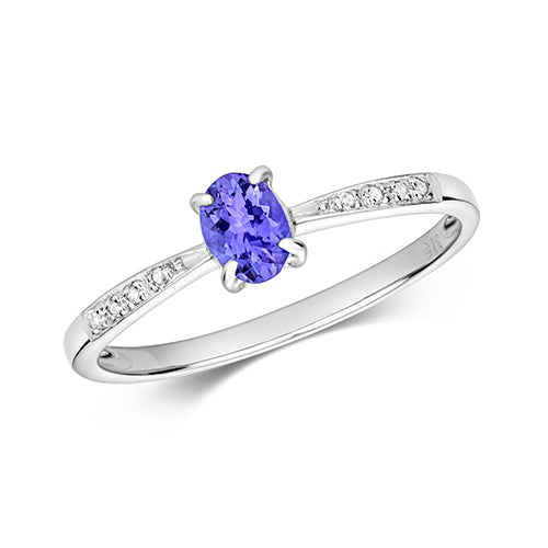 0.31ct Delicate Oval Tanzanite Diamond Shoulder Engagement Ring in 9ct White Gold