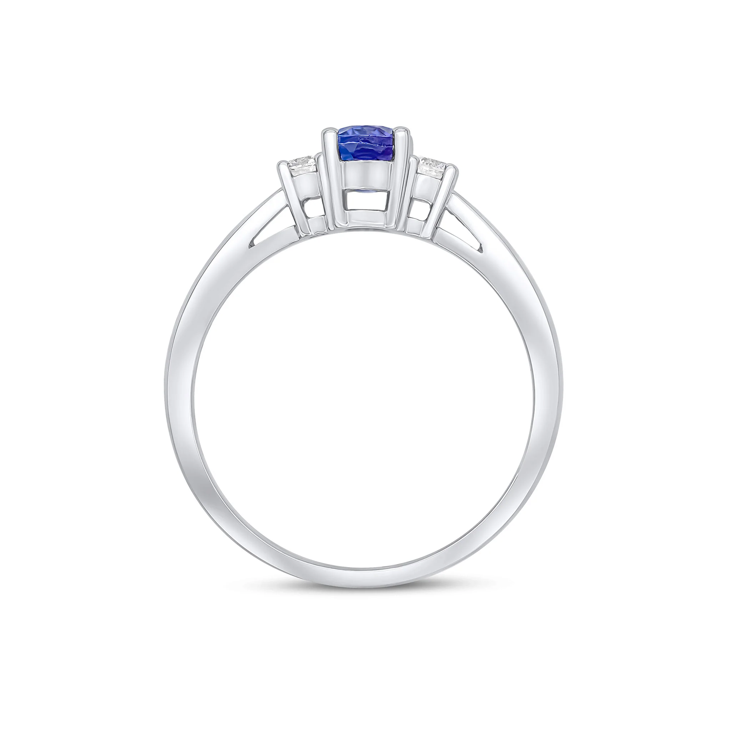 Oval Tanzanite & Diamond Claw Three Stone Ring in 9ct White Gold