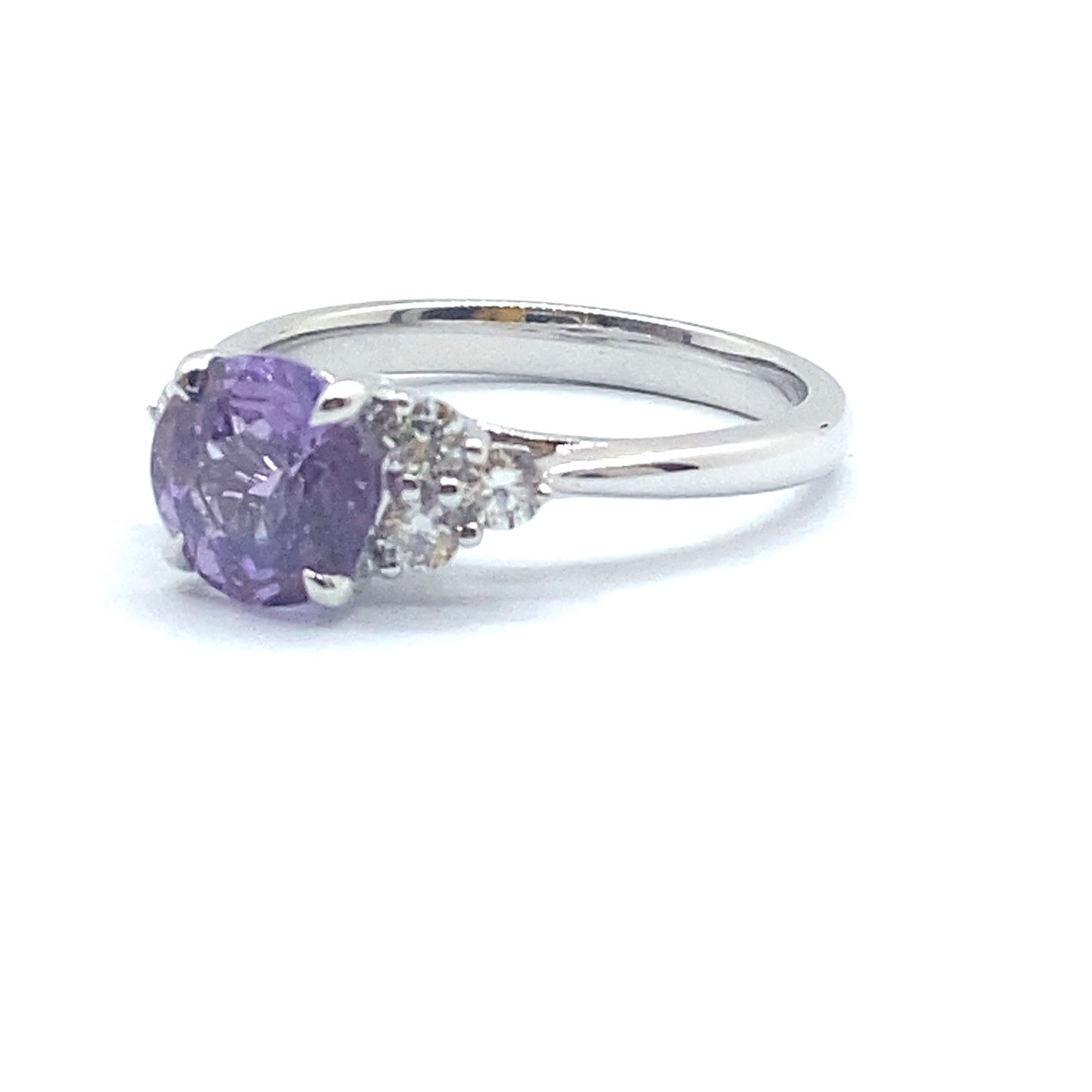 Bespoke 1.92ct Round Brilliant Pink-Purple Sapphire and Diamond Ring 18ct White Gold