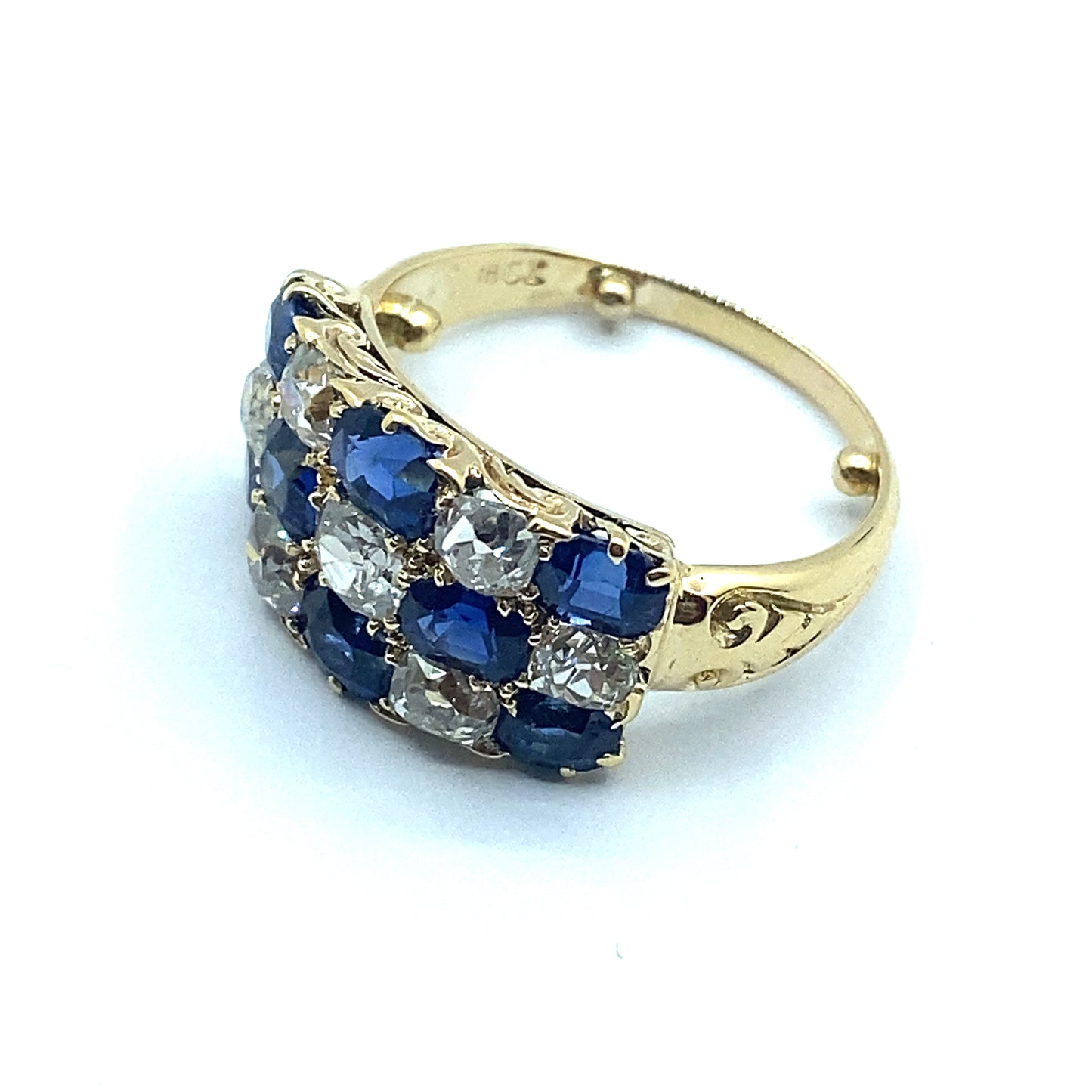 Vintage Sapphire & Diamond Chequer Board 18ct Gold Ring