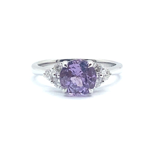 Bespoke 1.92ct Round Brilliant Pink-Purple Sapphire and Diamond Ring 18ct White Gold