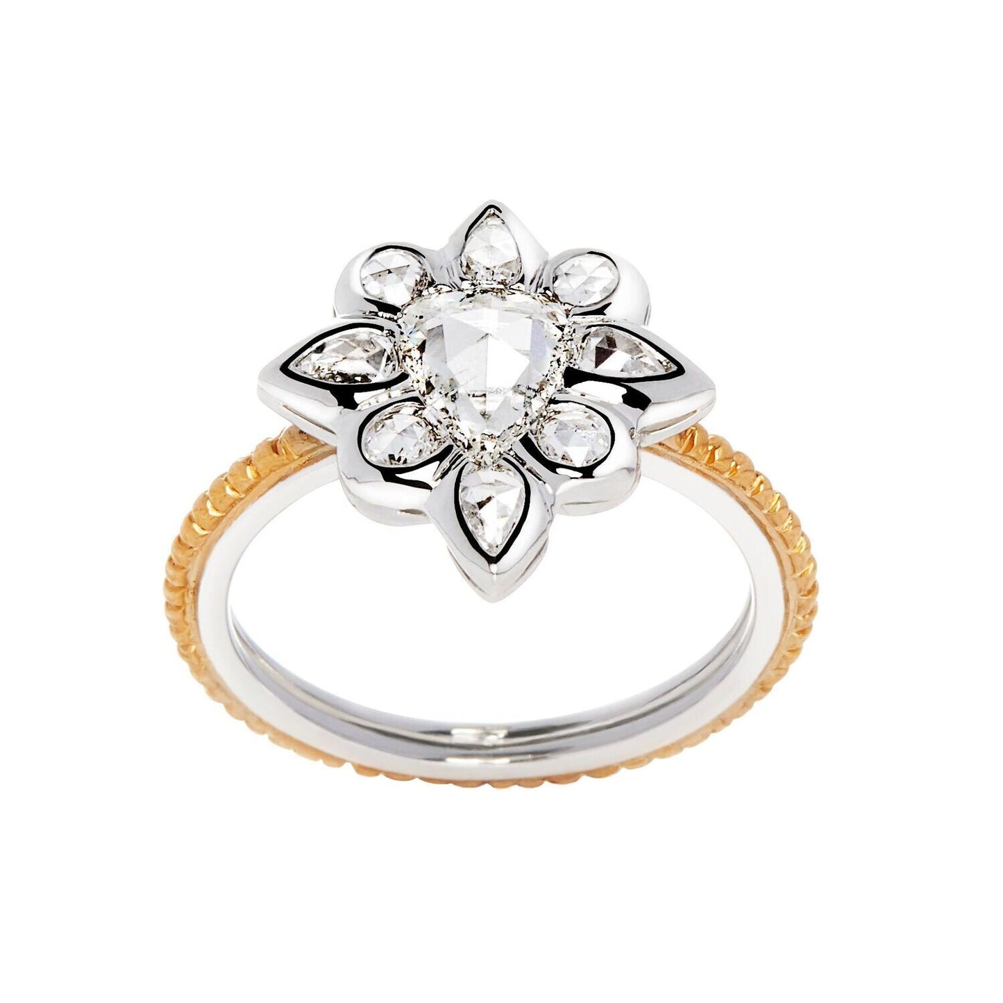 1.33ct Rose Cut Pear Diamond Ring Platinum 24k Yellow Gold