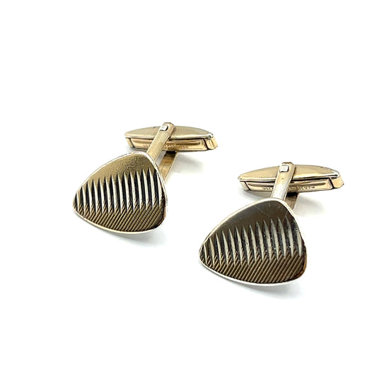 Vintage Sterling Silver Engraved, Gold Plated Plectrum Shape Cufflinks