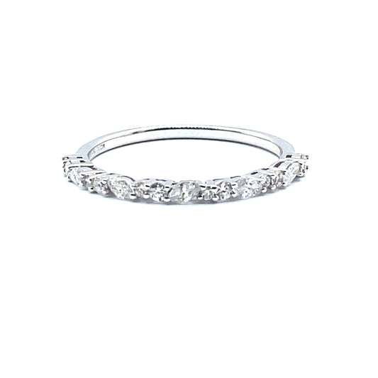 Marquise Cut and Round Brilliant Cut Diamond Half Eternity Ring Set in 18ct White Gold