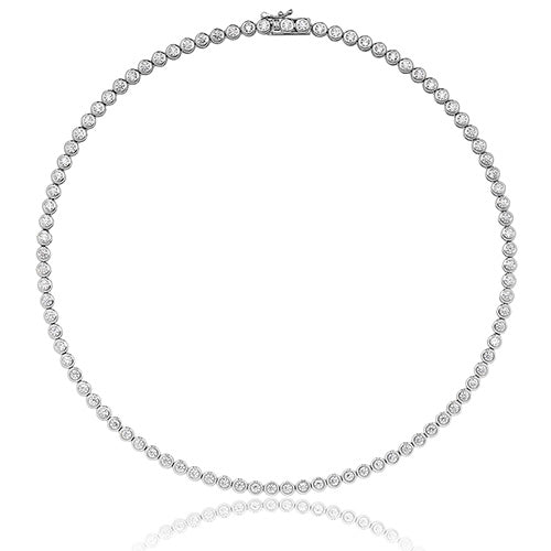 Sterling Silver Round Cubic Zirconia Rub-Over Tennis Necklace