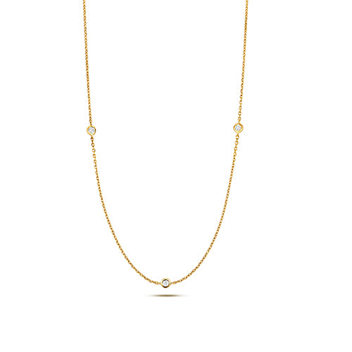 9ct Yellow Gold Three Stone Diamond Chain Necklace