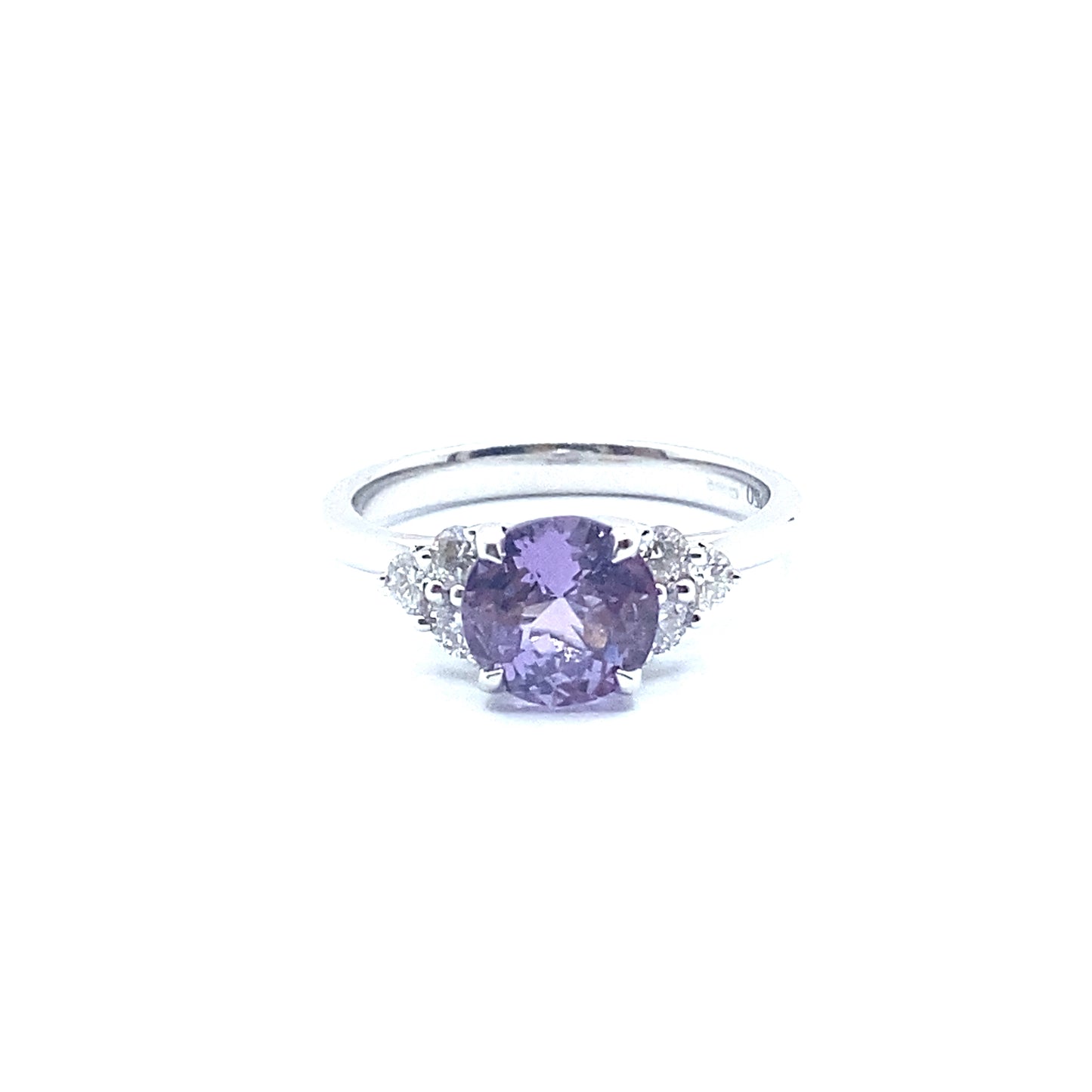 Bespoke 1.92ct Round Brilliant Pink-Purple Sapphire and Diamond Ring 18ct White Gold