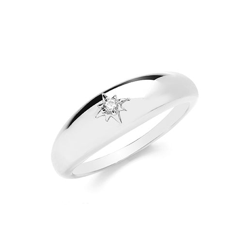 Sterling Silver Star Cubic Zirconia Dome Ring