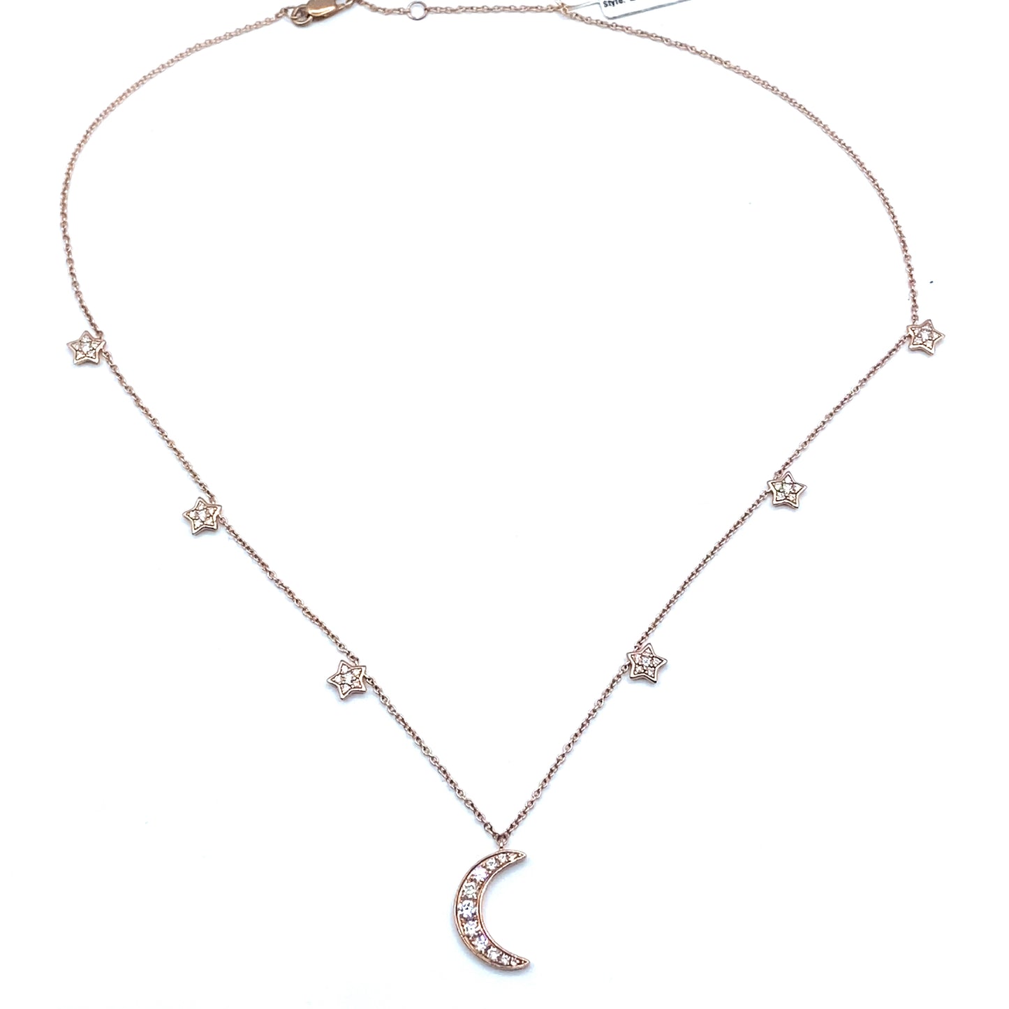 Diamond and Rose Gold Crescent Moon and Stars Necklace