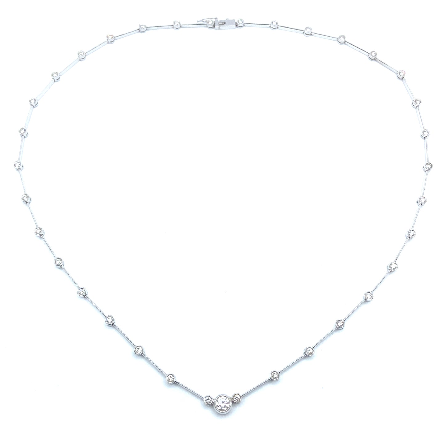 Vintage Bezel Set Diamond Line-Bar Necklace in 14ct White Gold