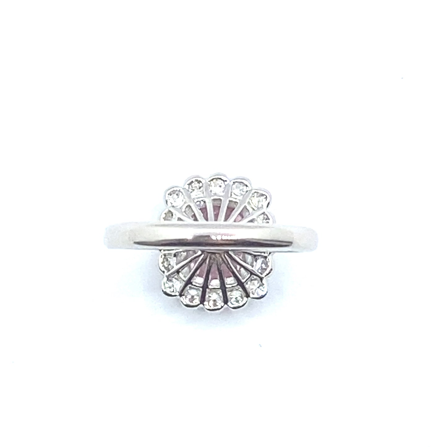 Cushion Cut Pink Tourmaline Scallop Set Diamond Halo Platinum Ring