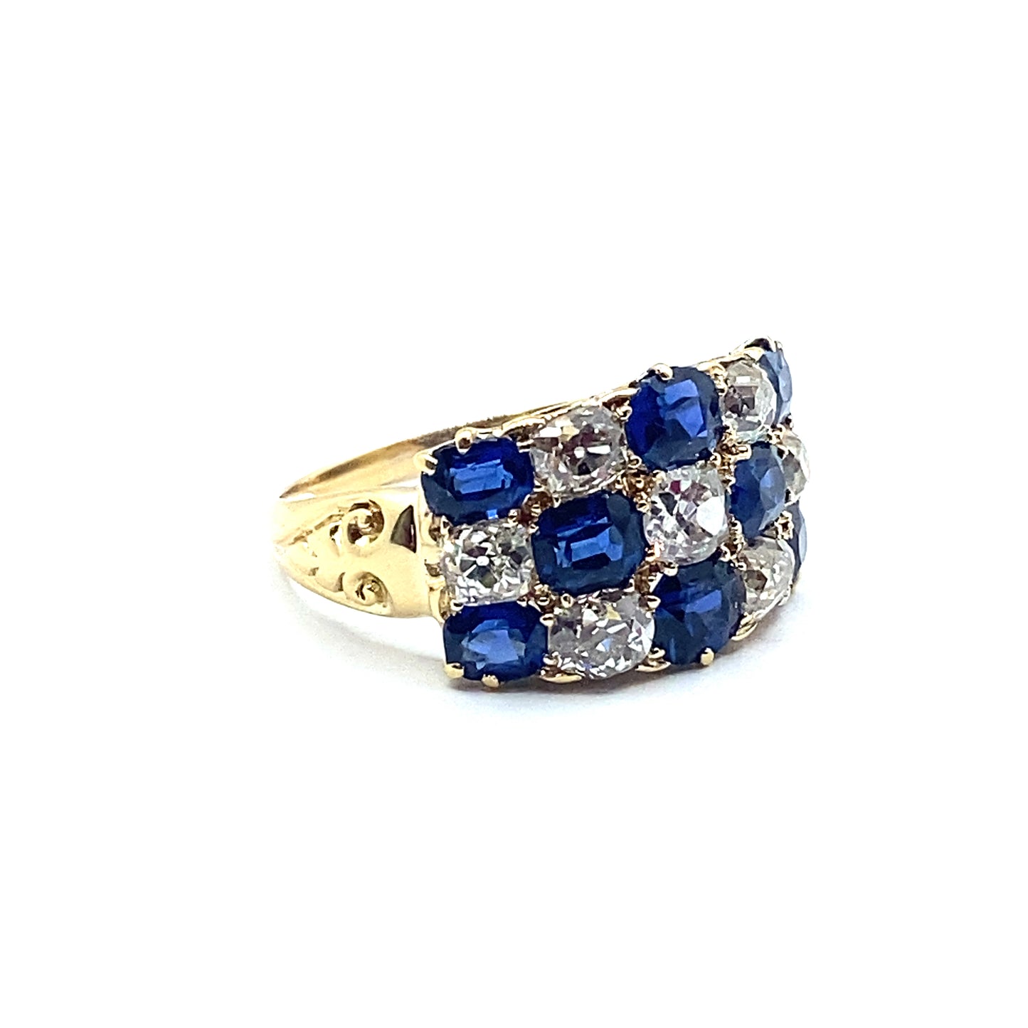 Vintage Sapphire & Diamond Chequer Board 18ct Gold Ring