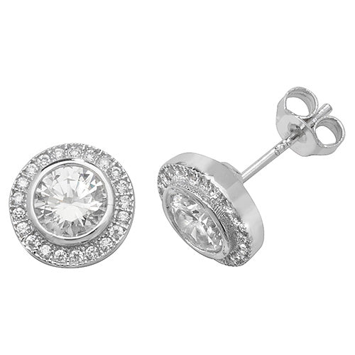 925 Sterling Silver Cubic Zirconia Round Halo Stud Earrings