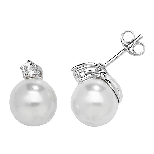 925 Sterling Silver Cubic Zirconia Pearl Ball Stud Earrings